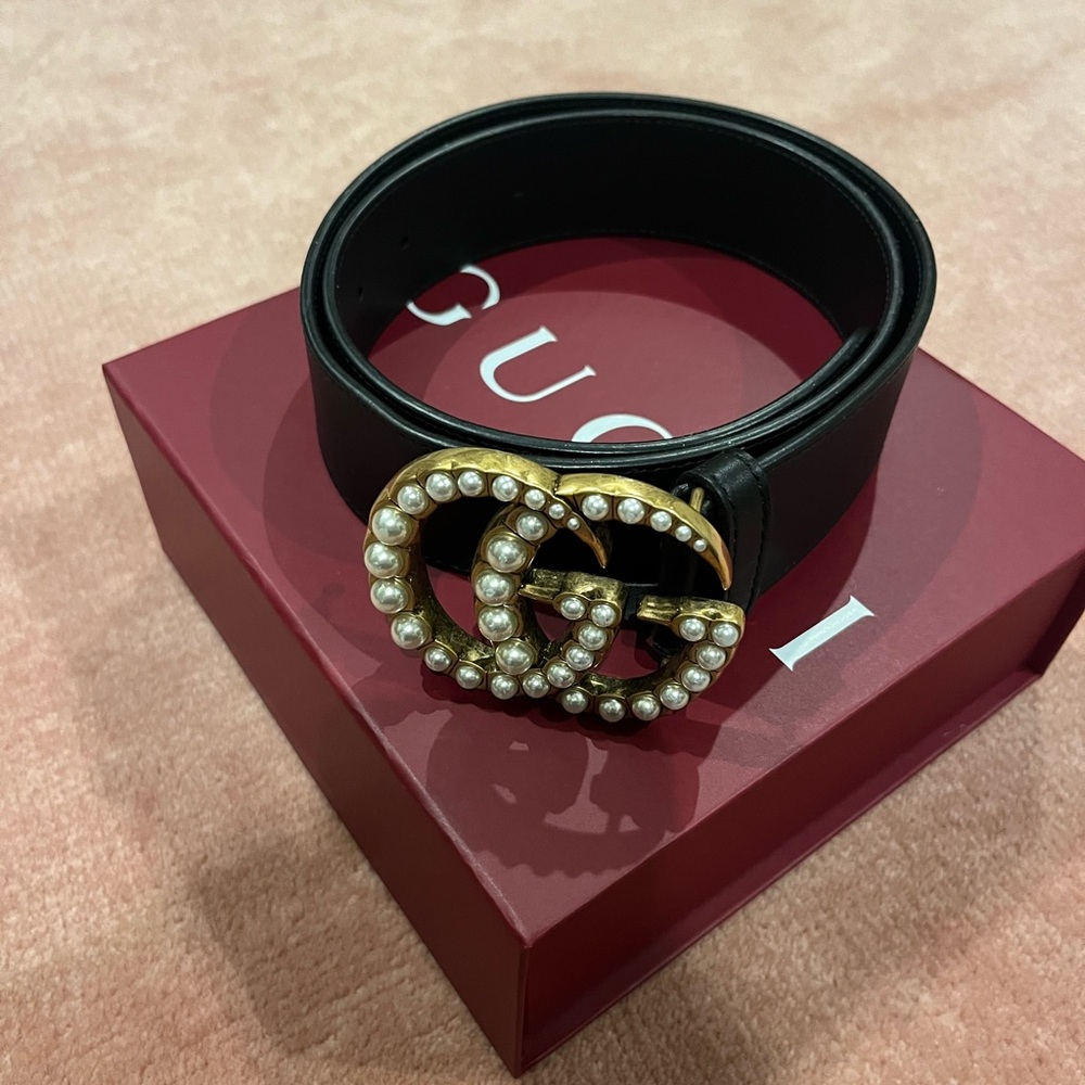 Gucci Black Belt with Pearls size 85